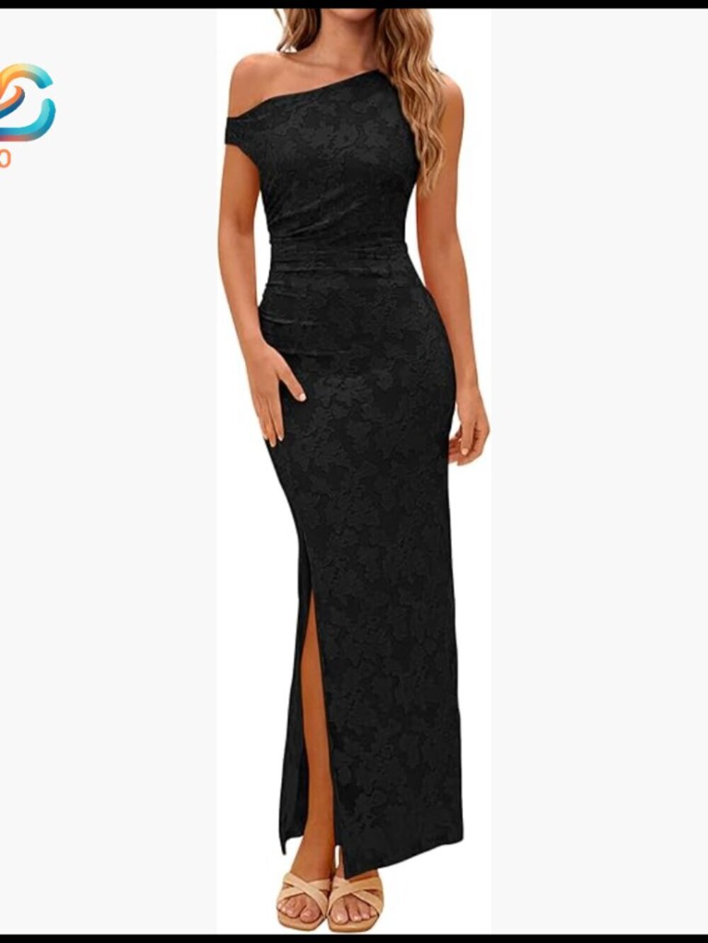 One Shoulder Maxi Dress Floral Bodycon Ruched Side Slit Cocktail Party